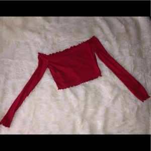 Off shoulder red shirt